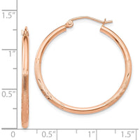 14K Rose Gold Lightweight Satin Diamond Cut Hoop Earrings - 30mm Length by 0