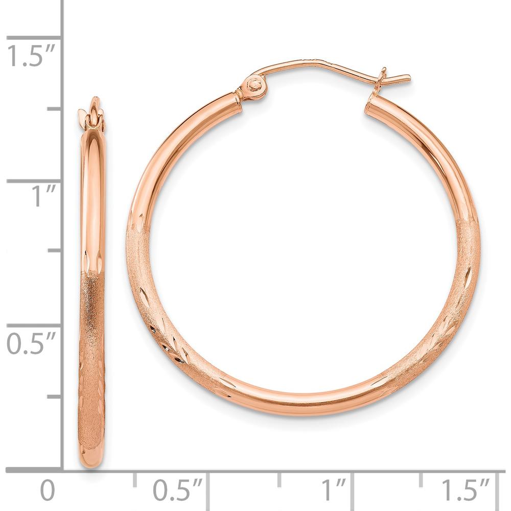 14K Rose Gold Lightweight Satin Diamond Cut Hoop Earrings - 30mm Length by 0