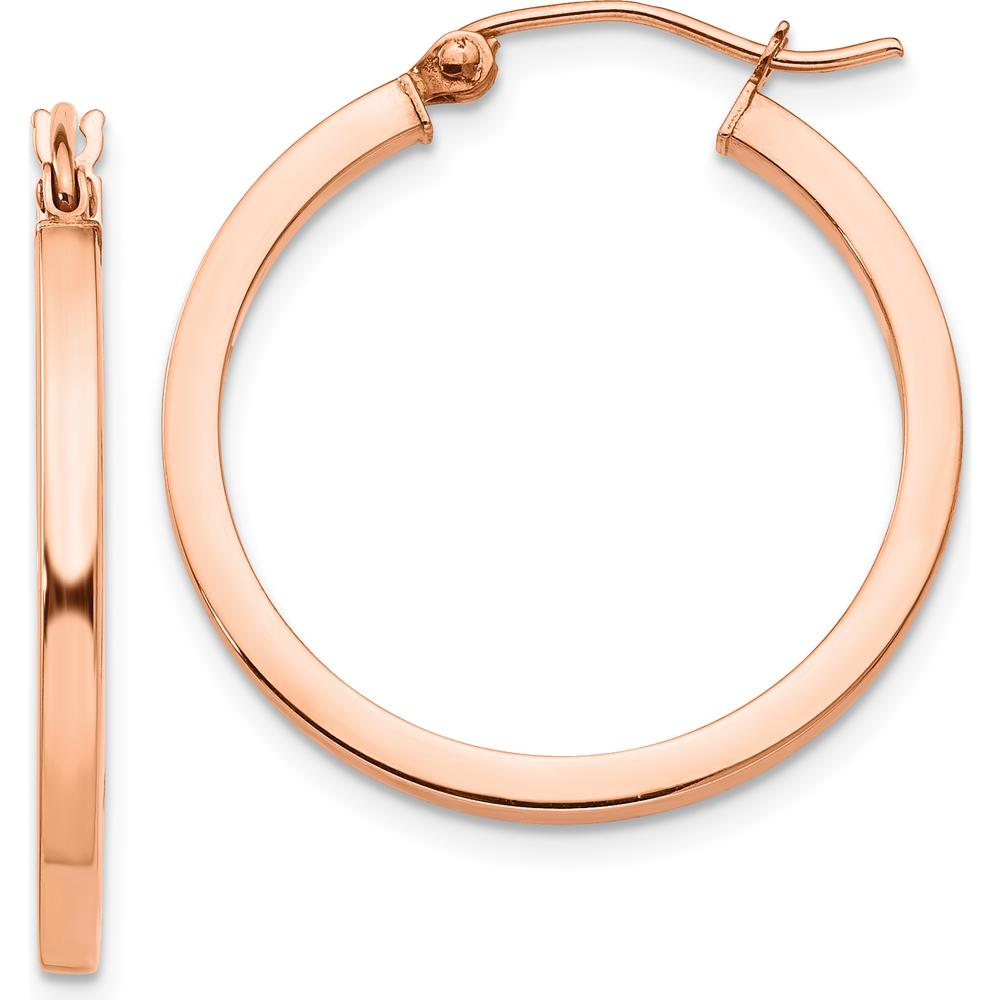 14K Rose Gold Lightweight Square Tube Hoop Earrings - 25mm Length by 0