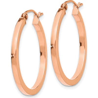 14K Rose Gold Lightweight Square Tube Hoop Earrings - 25mm Length by 0
