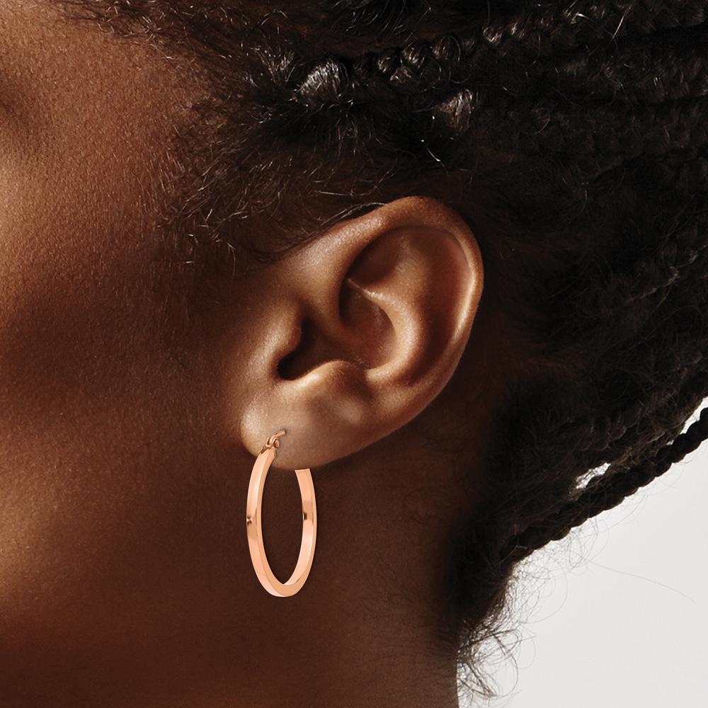 14K Rose Gold Lightweight Square Tube Hoop Earrings - 25mm Length by 0