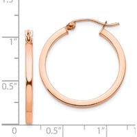 14K Rose Gold Lightweight Square Tube Hoop Earrings - 25mm Length by 0