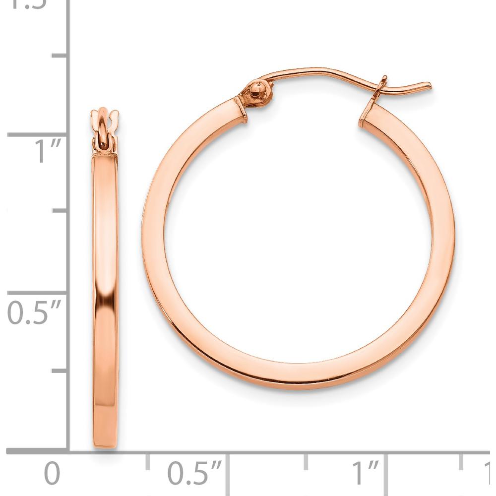 14K Rose Gold Lightweight Square Tube Hoop Earrings - 25mm Length by 0