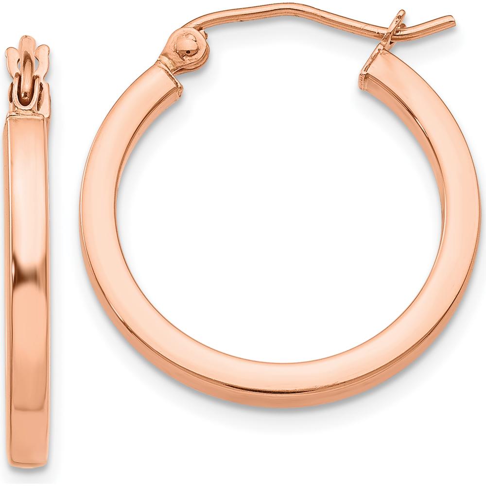 14K Rose Gold Lightweight Square Tube Hoop Earrings - Polished Finish, 20mm Length by 0