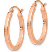 14K Rose Gold Lightweight Square Tube Hoop Earrings - Polished Finish, 20mm Length by 0