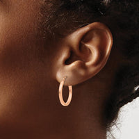 14K Rose Gold Lightweight Square Tube Hoop Earrings - Polished Finish, 20mm Length by 0
