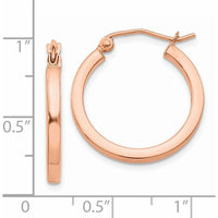 14K Rose Gold Lightweight Square Tube Hoop Earrings - Polished Finish, 20mm Length by 0