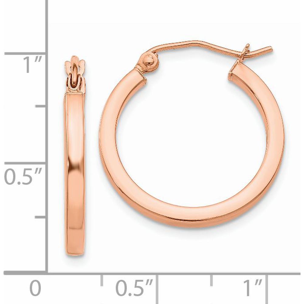 14K Rose Gold Lightweight Square Tube Hoop Earrings - Polished Finish, 20mm Length by 0