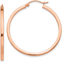 14K Rose Gold Lightweight Square Tube Hoop Earrings - Polished Finish, 35mm Length by 0