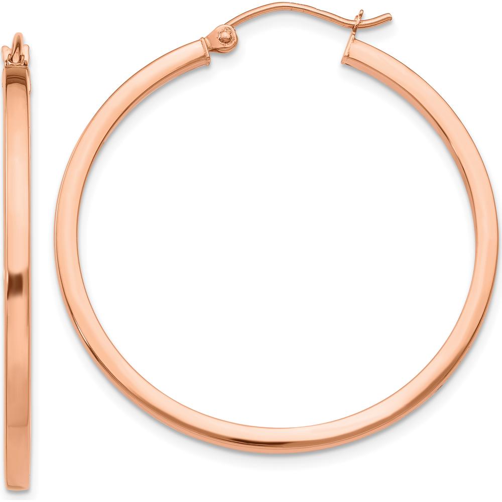 14K Rose Gold Lightweight Square Tube Hoop Earrings - Polished Finish, 35mm Length by 0