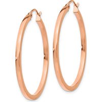 14K Rose Gold Lightweight Square Tube Hoop Earrings - Polished Finish, 35mm Length by 0