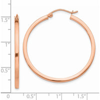 14K Rose Gold Lightweight Square Tube Hoop Earrings - Polished Finish, 35mm Length by 0