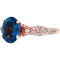 14K Rose Gold London Blue Topaz Ring with 1/2 Carat Pavé Diamonds - 2 3/8 Carat Total Gem Weight