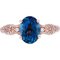 14K Rose Gold London Blue Topaz Ring with Diamond Accents - 2 3/8 Carat London Blue Topaz and 1/2 Carat Total Diamond Weight
