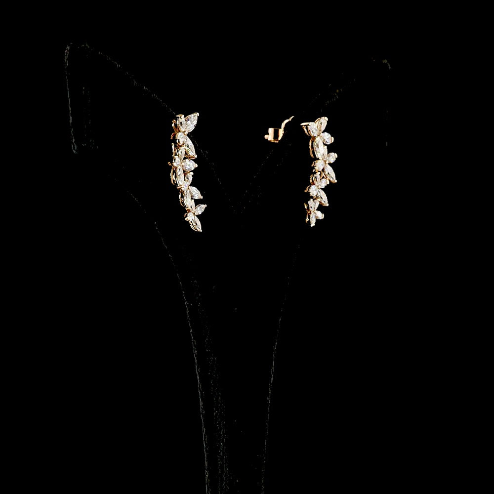 14K Rose Gold Marquise and Pear Shape Diamond Crawler Earrings with Inclined Prong Setting - 1.42 Carats Total Lab Diamond Weight - Covaloro Fine Jewelry