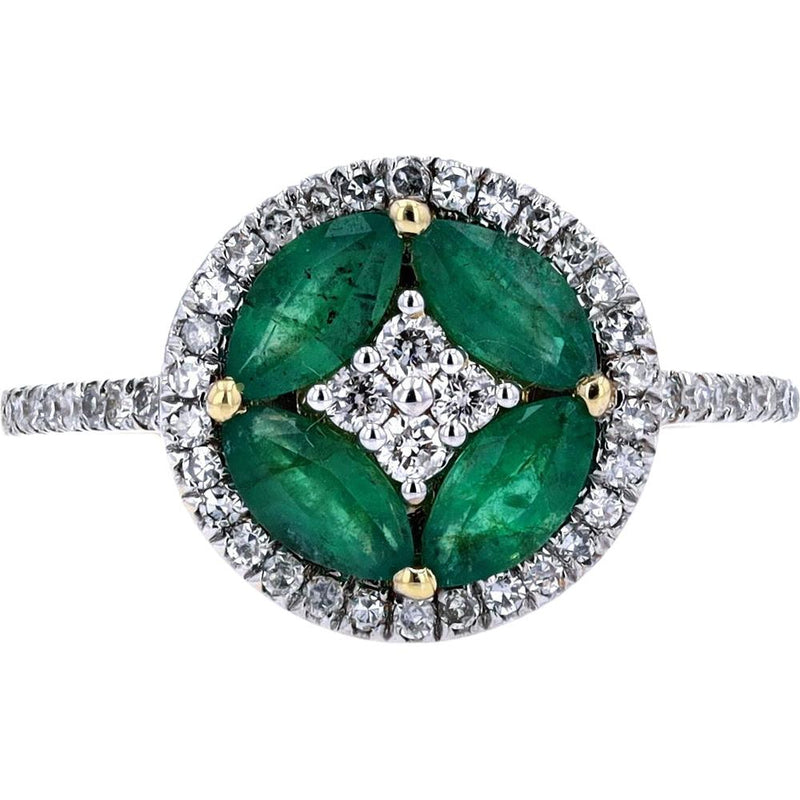 14K Rose Gold Marquise-Cut Emerald and Diamond Halo Ring - 0.33 Carats Total Diamond Weight