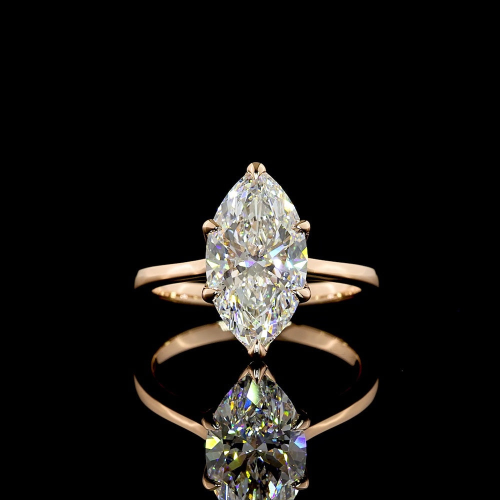 14K Rose Gold Marquise Cut Lab Diamond Solitaire Ring - 3.12 Carat E-F VS1 with IGI Certification - Covaloro Fine Jewelry