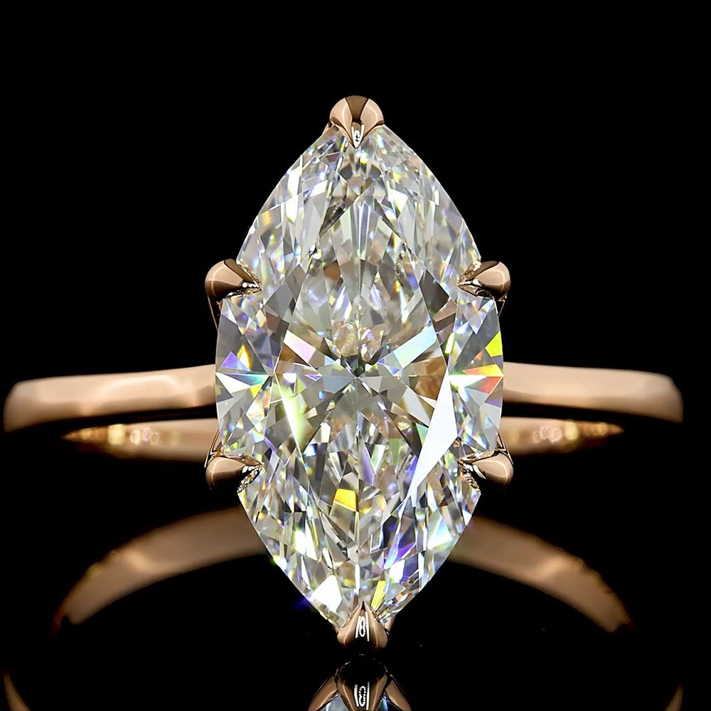 14K Rose Gold Marquise Cut Lab Diamond Solitaire Ring - 3.12 Carat E-F VS1 with IGI Certification - Covaloro Fine Jewelry