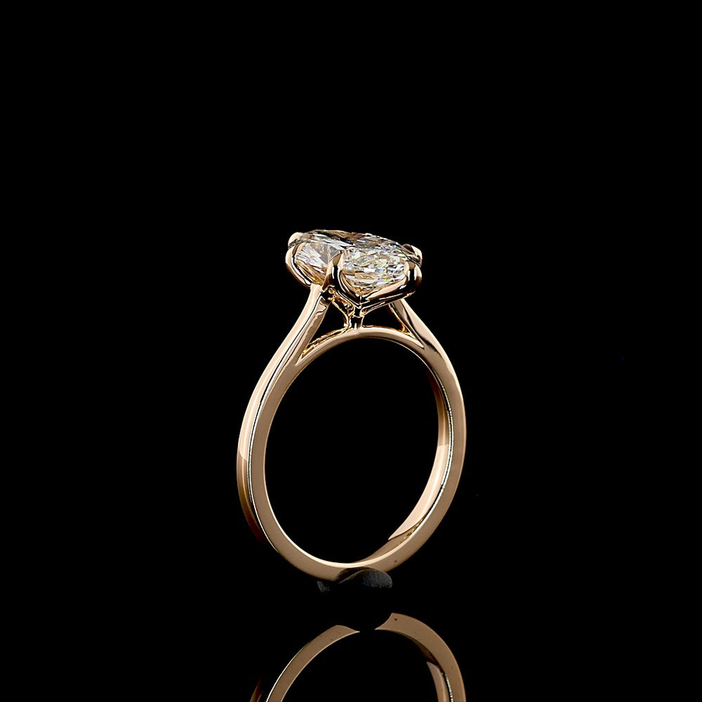 14K Rose Gold Marquise Cut Lab Diamond Solitaire Ring - 3.12 Carat E-F VS1 with IGI Certification - Covaloro Fine Jewelry