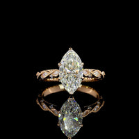 14K Rose Gold Marquise Cut Lab Diamond Twisted Shank Ring with Accent Marquise and Round Diamonds - 2.25 Carat Total Weight - Covaloro Fine Jewelry