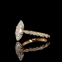14K Rose Gold Marquise Cut Lab Diamond Twisted Shank Ring with Accent Marquise and Round Diamonds - 2.25 Carat Total Weight - Covaloro Fine Jewelry