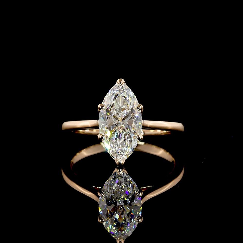 14K Rose Gold Marquise Cut Solitaire Ring with 2.03 Carat Lab-Grown Diamond - E-F Color, VVS2 Clarity, IGI Certified - Covaloro Fine Jewelry