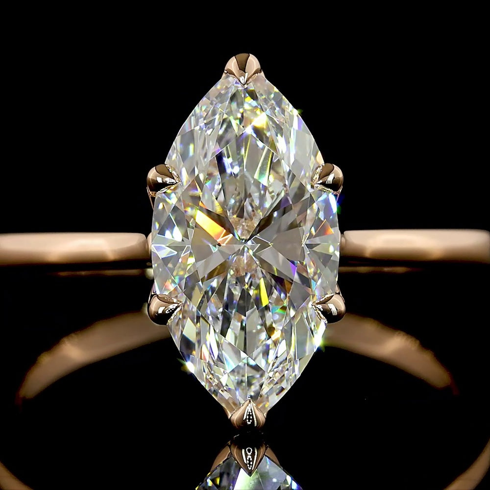 14K Rose Gold Marquise Cut Solitaire Ring with 2.03 Carat Lab-Grown Diamond - E-F Color, VVS2 Clarity, IGI Certified - Covaloro Fine Jewelry