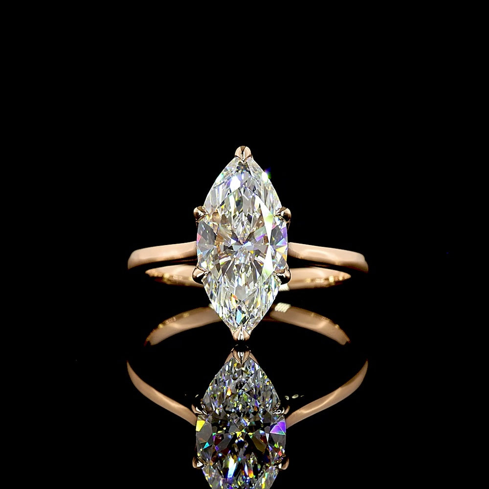 14K Rose Gold Marquise Cut Solitaire Ring with IGI Certified Lab Diamond - 2.51 Carat Total Weight, E-F Color VVS2 Clarity - Covaloro Fine Jewelry