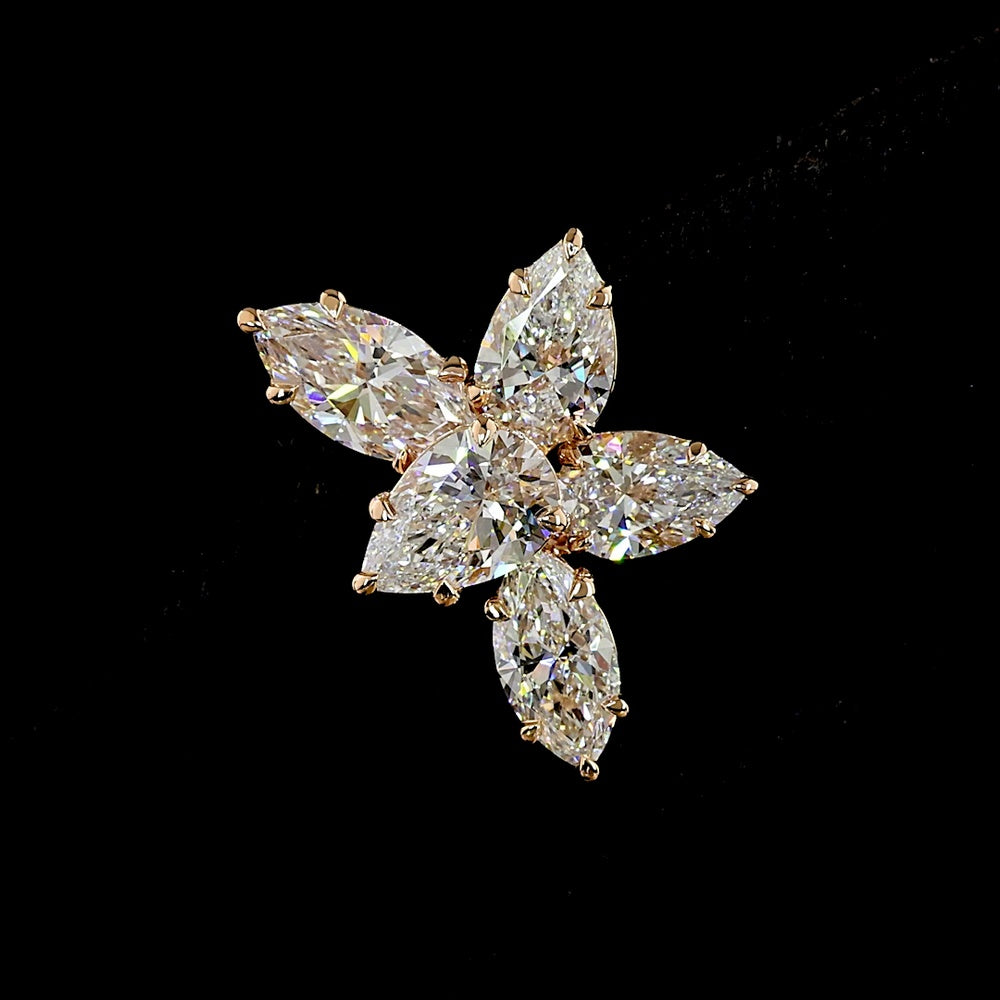 14K Rose Gold Marquise Flower Stud Earrings with Pear and Marquise Cut Lab Diamonds - 4.34 Carats Total Diamond Weight - Covaloro Fine Jewelry
