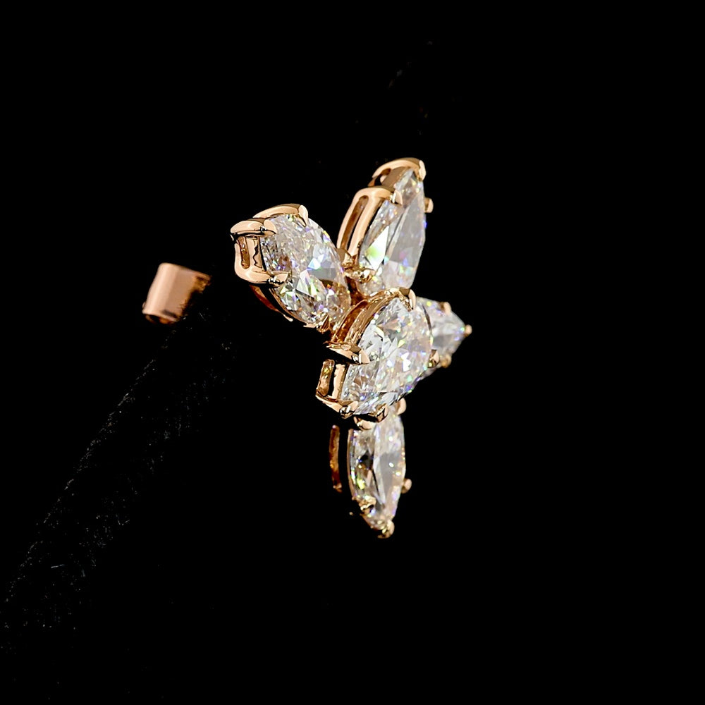 14K Rose Gold Marquise Flower Stud Earrings with Pear and Marquise Cut Lab Diamonds - 4.34 Carats Total Diamond Weight - Covaloro Fine Jewelry