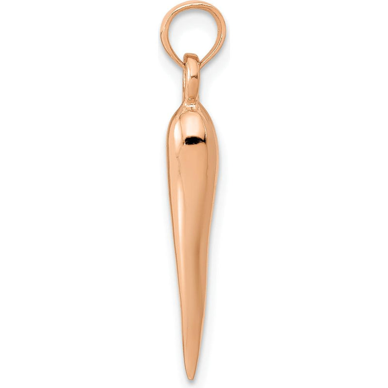 14K Rose Gold Medium 3D Italian Horn Pendant - 34.25mm Length by Oro Pregiato