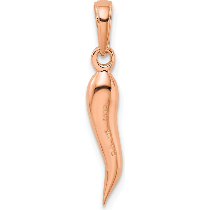 14K Rose Gold Medium 3D Italian Horn Pendant - 34.25mm Length by Oro Pregiato