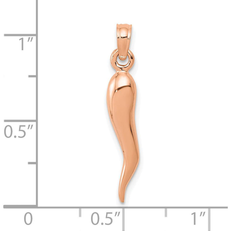 14K Rose Gold Medium 3D Italian Horn Pendant - 34.25mm Length by Oro Pregiato