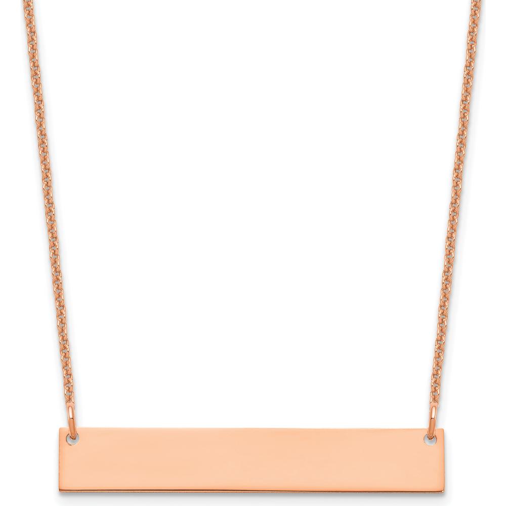 14K Rose Gold Medium Blank Bar Necklace - Engravable Pendant with Cable Chain - 18" Length by Oro Pregiato