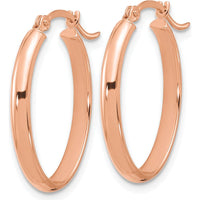 14K Rose Gold Medium Oval Hoop Earrings with Polished Rhodium Finish by 0
