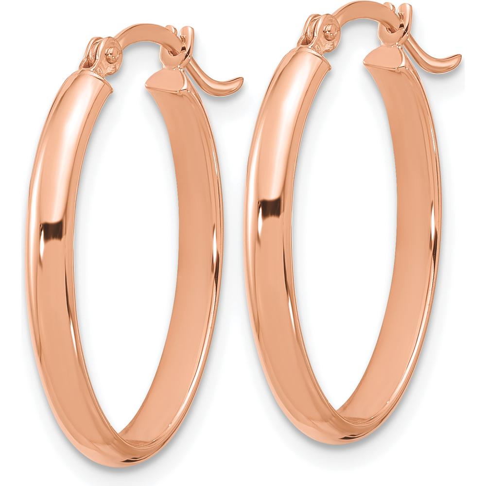 14K Rose Gold Medium Oval Hoop Earrings with Polished Rhodium Finish by 0