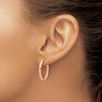 14K Rose Gold Medium Oval Hoop Earrings with Polished Rhodium Finish by 0