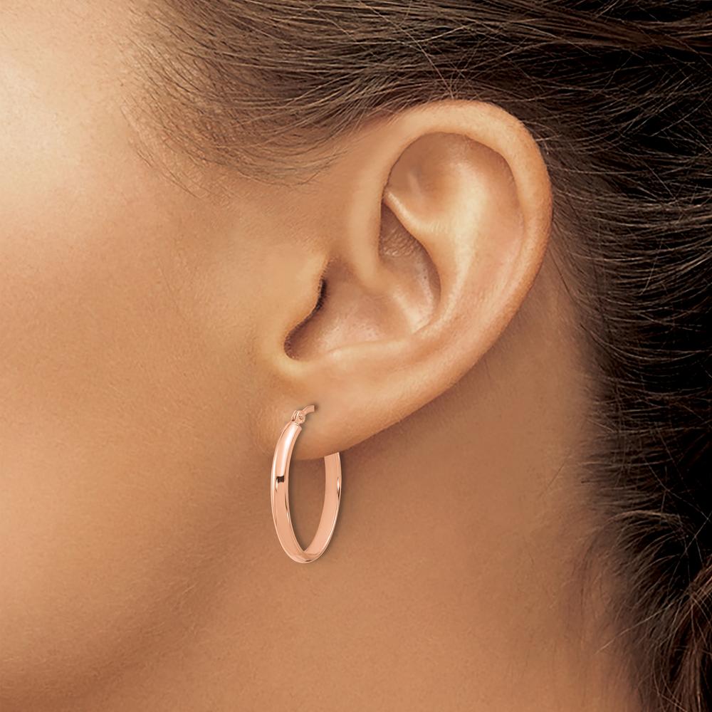 14K Rose Gold Medium Oval Hoop Earrings with Polished Rhodium Finish by 0