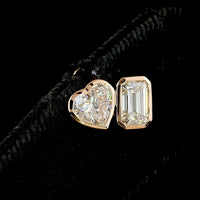 14K Rose Gold Mixed Shape Stud Earrings with Heart and Emerald Cut Lab Diamonds - 1.84 Carat Total Weight - Covaloro Fine Jewelry