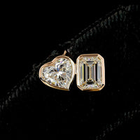 14K Rose Gold Mixed Shape Stud Earrings with Heart and Emerald Cut Lab Diamonds - 1.84 Carat Total Weight - Covaloro Fine Jewelry