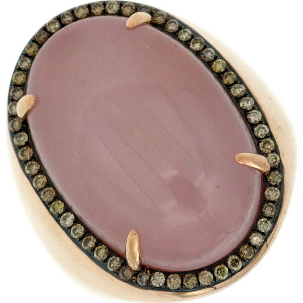 14K Rose Gold Mocha Diamond and Rose Quartz Oval Ring - 16.74 Carats Total Gemstone Weight