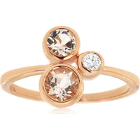14K Rose Gold Morganite & Diamond 3-Stone Ring - 0.90 Carats Morganite, 0.16 Carats Total Diamond Weight