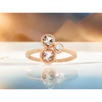 14K Rose Gold Morganite & Diamond 3-Stone Ring - 0.90 Carats Morganite, 0.16 Carats Total Diamond Weight