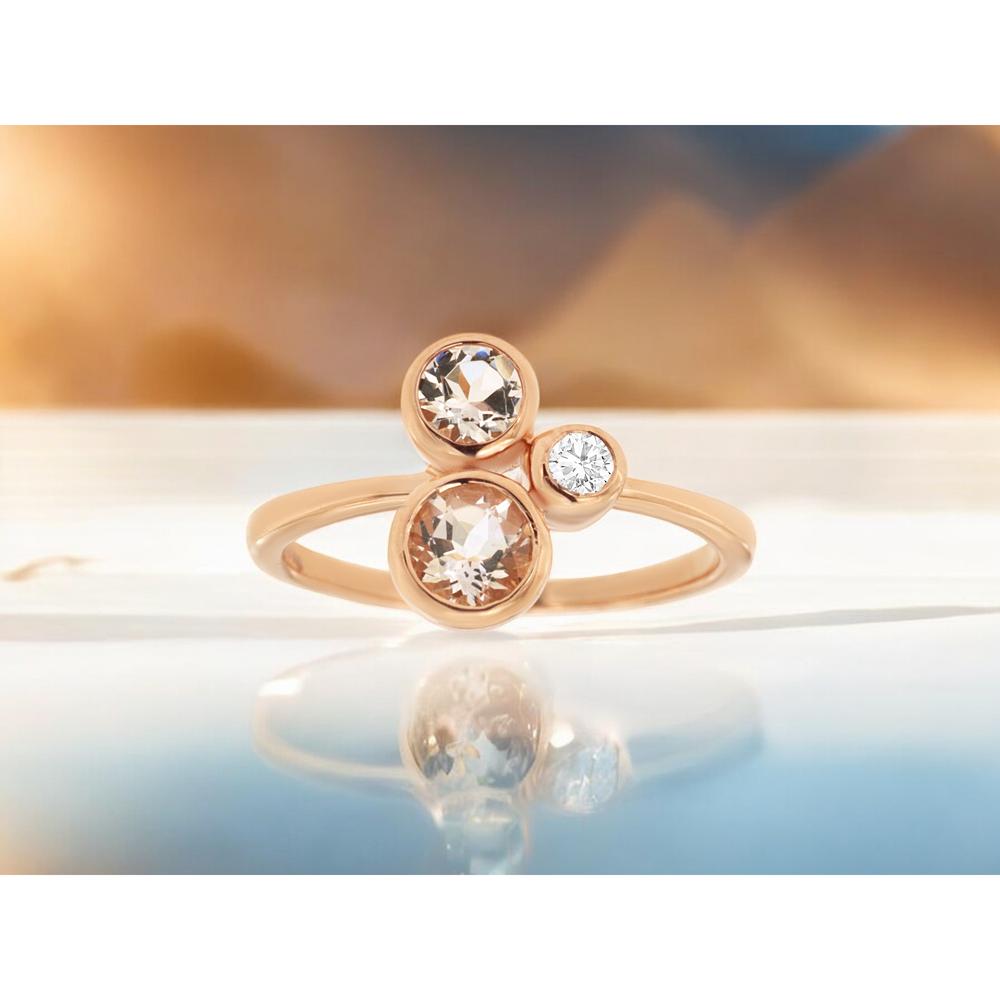 14K Rose Gold Morganite & Diamond 3-Stone Ring - 0.90 Carats Morganite, 0.16 Carats Total Diamond Weight