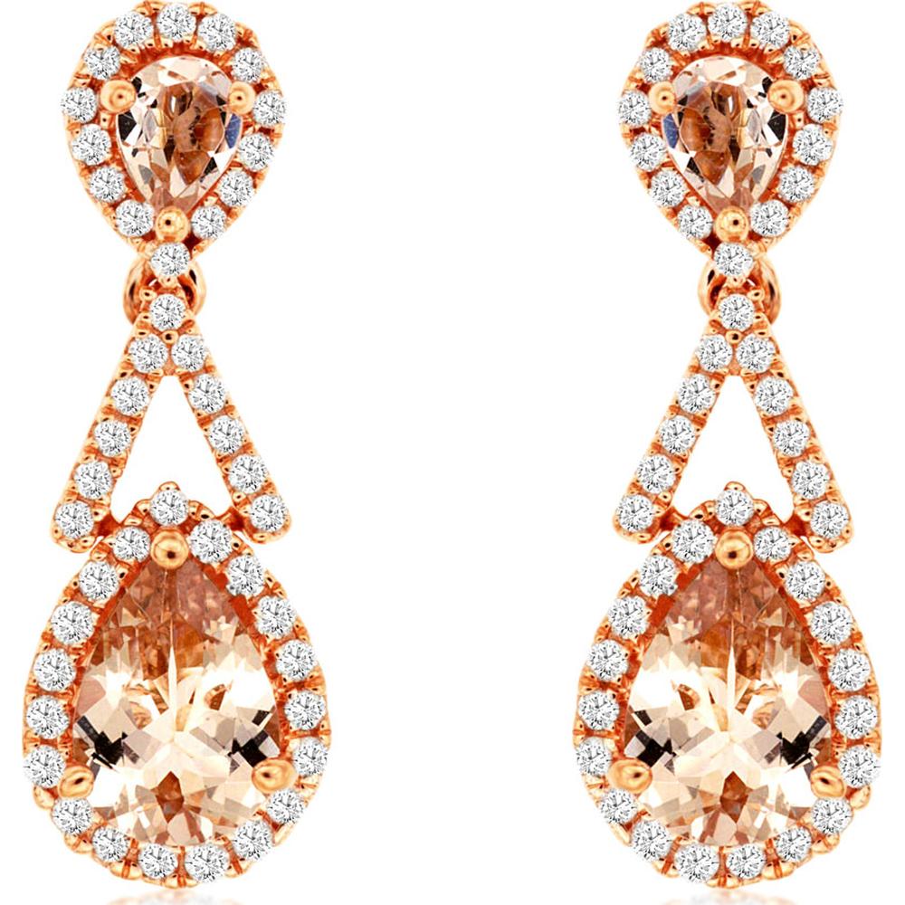 14K Rose Gold Morganite & Diamond Drop Earrings - 1.94 Carats Total Carat Weight