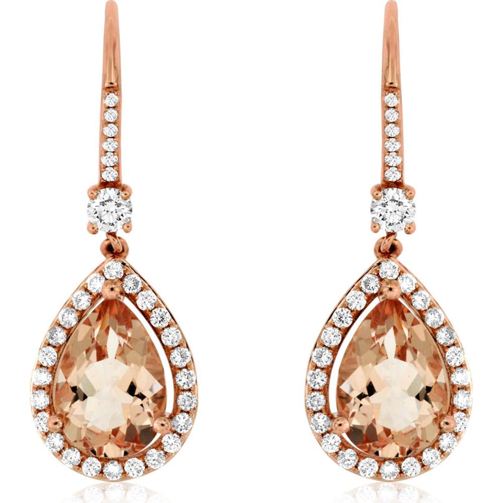 14K Rose Gold Morganite & Diamond Drop Earrings with Pear-Shaped Morganite - 2.90 Carats Total Gem Weight