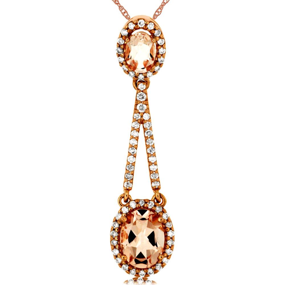 14K Rose Gold Morganite and Diamond Halo Pendant - 1.72 Carats Total Gem Weight
