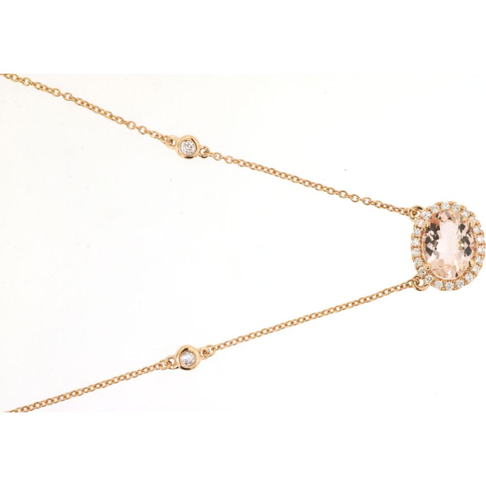 14K Rose Gold Morganite & Diamond Halo Pendant Necklace - 1.27 Carats Total Gemstone Weight