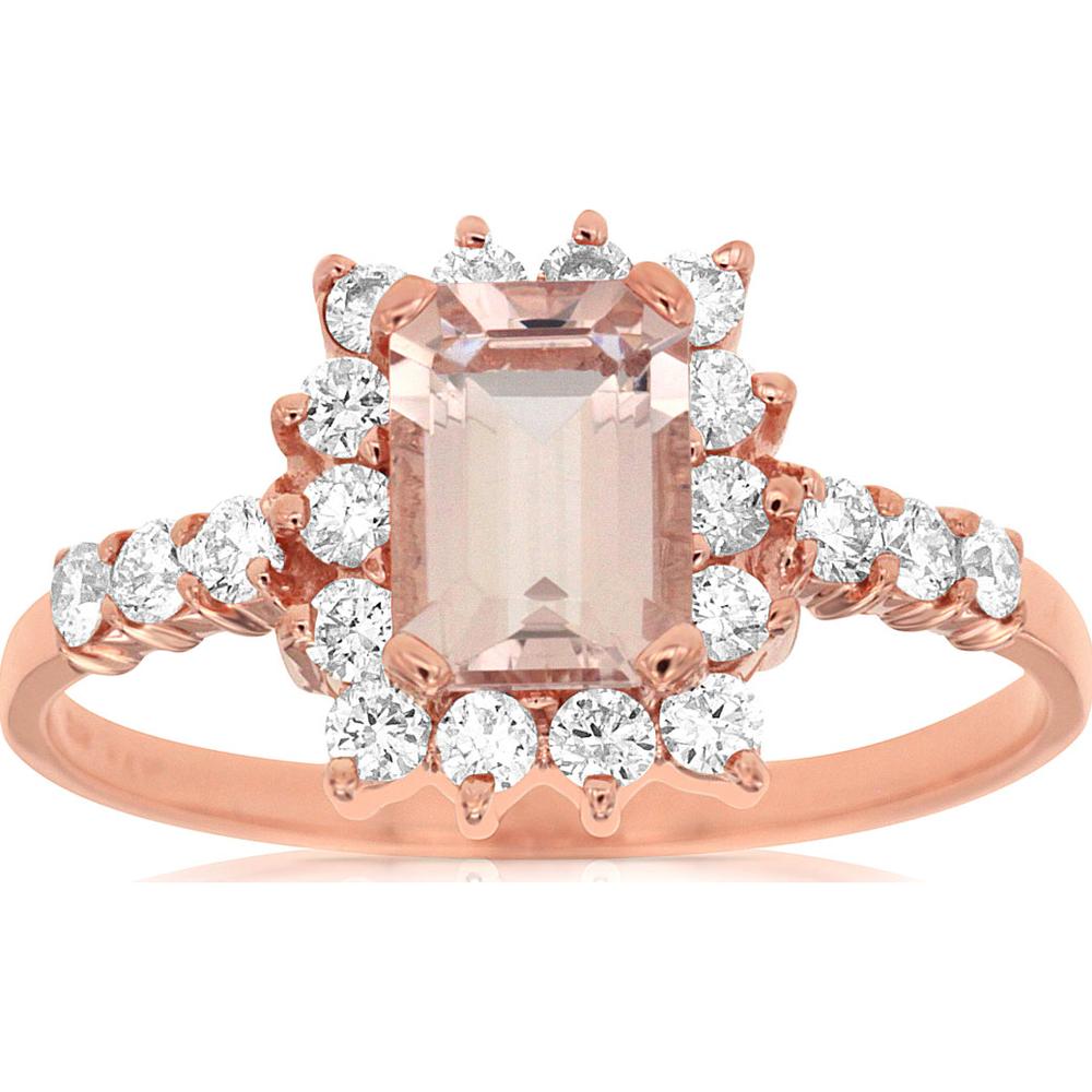 14K Rose Gold Morganite & Diamond Halo Ring - 1.45 Carats Total Diamond & Morganite Weight