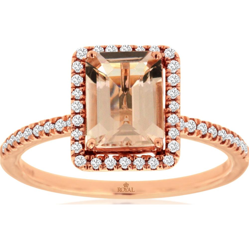 14K Rose Gold Morganite & Diamond Halo Ring - 1.6 Carats Total Weight